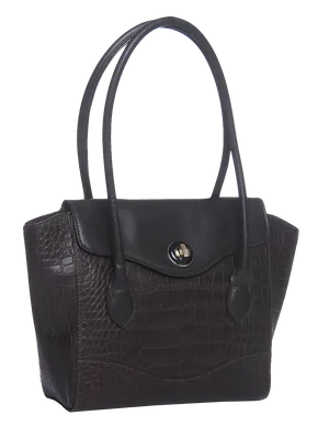 Elegant Black Leather Handbag PNG Image