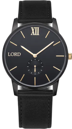 Elegant Black Leather Watch PNG Image