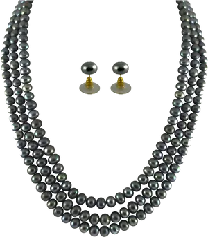 Elegant Black Pearl Jewelry Set PNG Image