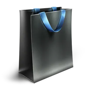 Elegant Black Shopping Bagwith Blue Handles PNG Image