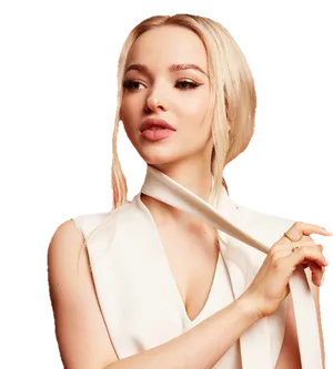 Elegant Blonde Woman White Dress PNG Image