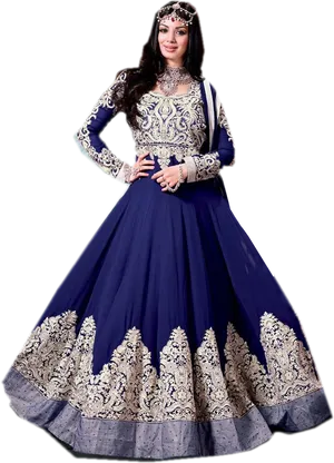 Elegant Blue Anarkali Suit PNG Image