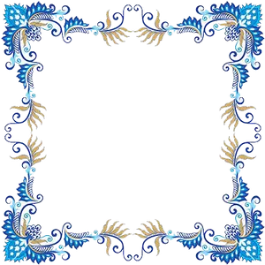 Elegant Blue Gold Floral Frame PNG Image