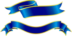 Elegant Blue Gold Ribbon Banners PNG Image