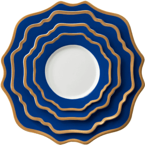 Elegant Blue Gold Rimmed Plate Set PNG