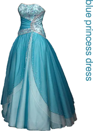 Elegant Blue Princess Gown PNG Image