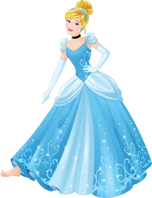 Elegant Blue Princess Gown PNG Image