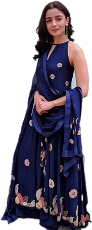 Elegant Blue Traditional Attire PNG Image