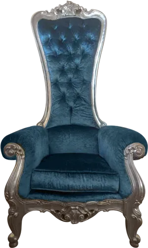 Elegant Blue Velvet Armchair PNG Image