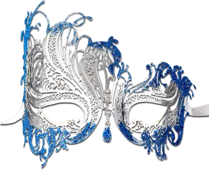 Elegant Blueand Silver Venetian Mask.png PNG Image