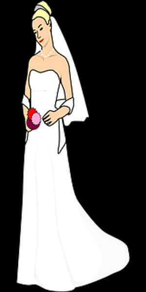 Elegant Bride Cartoon Illustration PNG