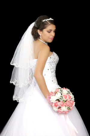 Elegant Bridein White Gownand Veil PNG image with transparent background