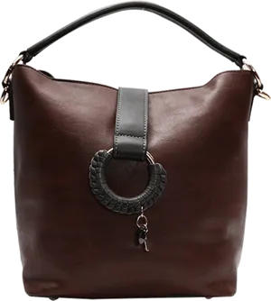 Elegant Brown Leather Handbagwith Unique Handle PNG Image