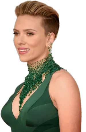 Elegant Celebrity Green Dress PNG Image