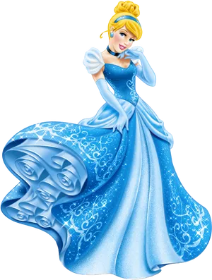 Elegant Cinderella Blue Gown PNG Image