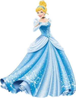 Elegant Cinderella Blue Gown PNG Image