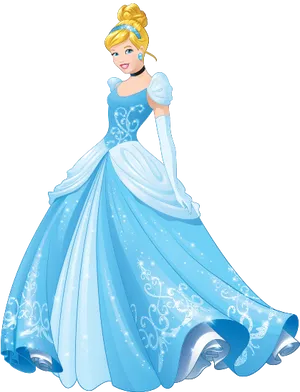 Elegant Cinderella Blue Gown PNG Image