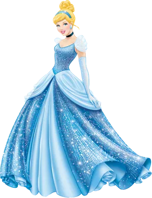 Elegant Cinderellain Blue Gown PNG Image