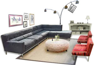 Elegant Contemporary Living Room Setup PNG Image