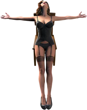 Elegant Corset Lingerie Model PNG Image