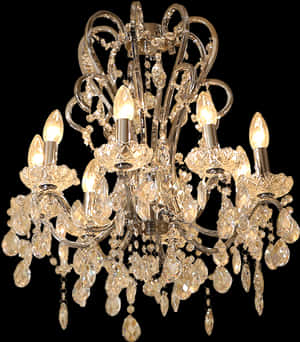 Elegant Crystal Chandelier Illuminated PNG image with transparent background