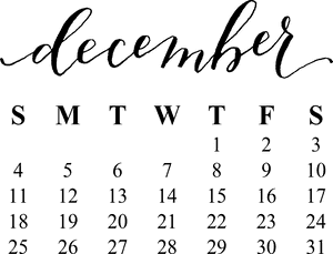 Elegant December Calendar PNG image with transparent background