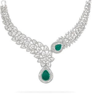 Elegant Diamond Emerald Necklace PNG Image