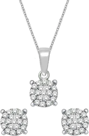 Elegant Diamond Pendantand Earrings Set PNG Image