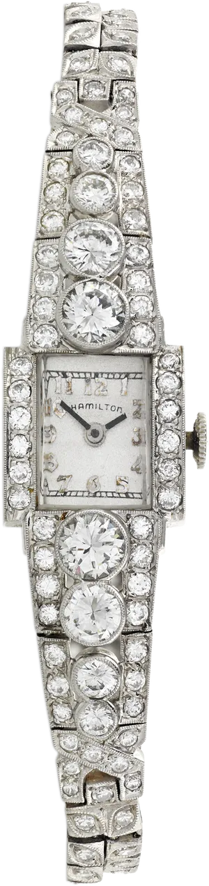 Elegant Diamond Studded Hamilton Wristwatch PNG Image