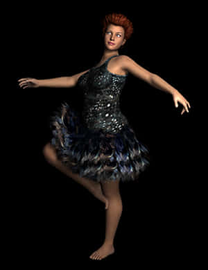Elegant Digital Dancer Feathered Dress PNG