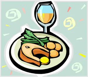 Elegant Dinner Plate With Wine Glass PNG Image