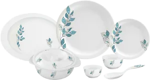 Elegant Dinnerware Setwith Floral Design PNG Image