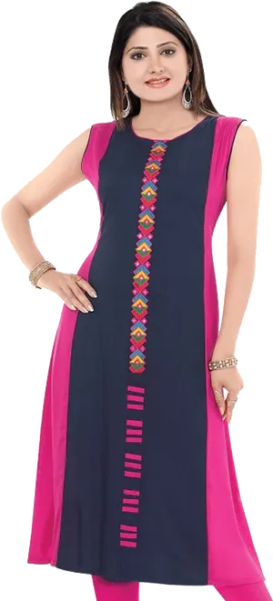 Elegant Embroidered Kurti Design PNG Image