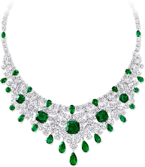 Elegant Emerald Diamond Necklace PNG Image