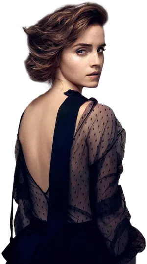 Elegant Emma Over Shoulder Glance PNG Image