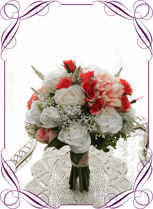Silk Artificial Wedding Bouquet Ideas - White And Coral Bridesmaid Bouquets, HD Png Download PNG with transparent background