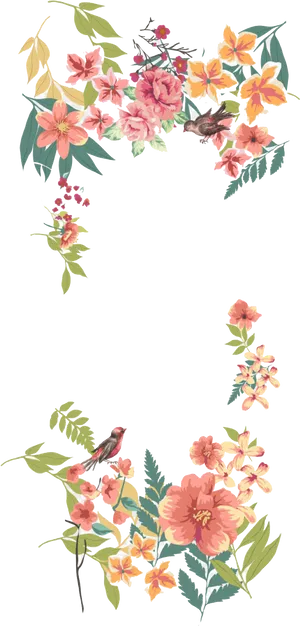 Elegant Floral Designwith Birds PNG Image