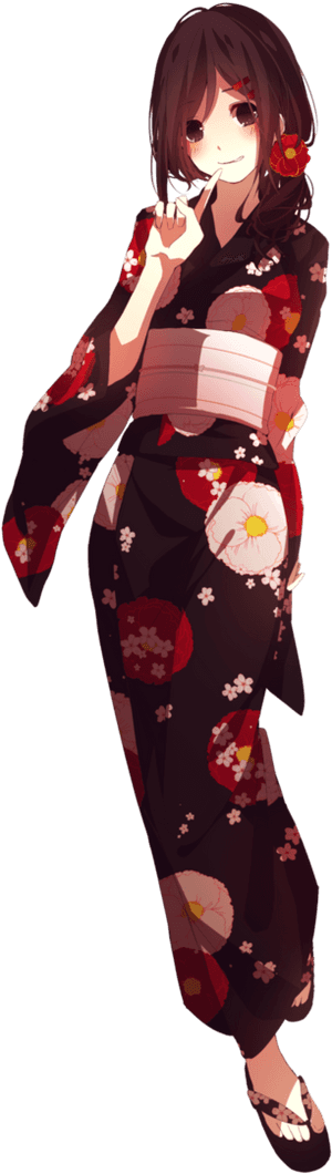 Elegant Floral Kimono Anime Character PNG with transparent background