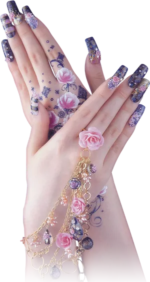 Elegant Floral Nail Art Design PNG Image