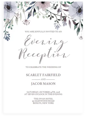 Elegant Floral Wedding Reception Invitation PNG Image