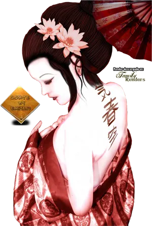 Elegant Geisha Artwork PNG Image