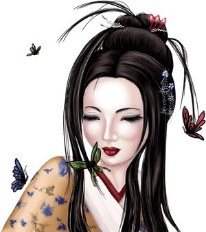 Elegant Geisha Artwork PNG with transparent background
