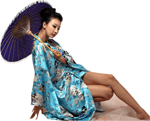 Elegant Geishawith Umbrella PNG with transparent background