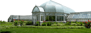 Elegant Glass Greenhouse Garden PNG image with transparent background