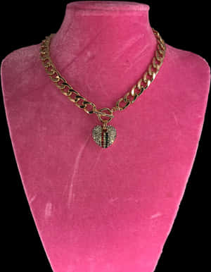 Elegant Gold Chainwith Heart Pendanton Mannequin PNG image with transparent background