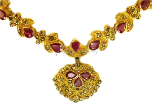 Elegant Gold Chainwith Ruby Pendant PNG Image