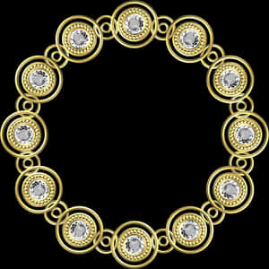 Elegant Gold Circle Framewith Diamonds PNG