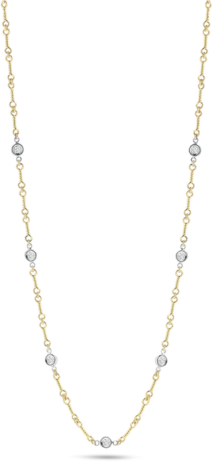 Elegant Gold Diamond Station Necklace PNG Image