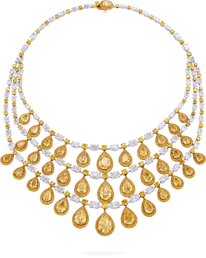 Elegant Gold Diamond Teardrop Necklace PNG Image