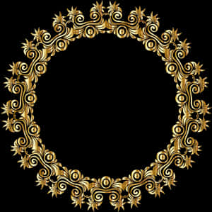 Elegant Gold Floral Circle Frame PNG